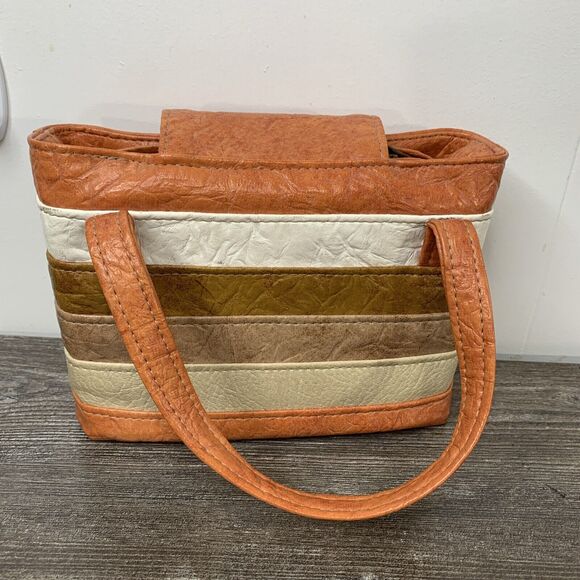 Vintage Hirtz Striped Leather Talon Zipper 70s Purse Handbag 10x7x3 - Picture 5 of 16